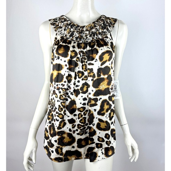 Etcetera Silk Tank Top Women 8 NWT‎ Sleeveless Round Neck Animal Print Tunic - Picture 1 of 15